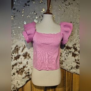 Cropped Pink Puff Sleeve Top